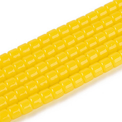 Золотистый Стеклянные бусины, имитация нефрита , колонка, золотые, 3.5x4~4.5 мм, отверстие : 0.7~0.9 мм, около 102~108 шт / нитка, 14.17~14.96 дюйм (36~38 см)