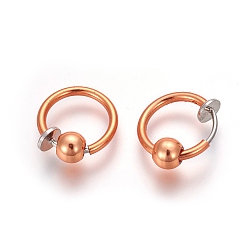 Оранжевый Клипсы из латуни с гальваническим покрытием из латуни, серьги-кольца без пирсинга, серьга хряща, со съемными бусинами, оранжевые, 12.6x0.8~1.6 мм, клипсодержатель: 4.5 мм