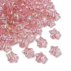 Светло-Коралловый Уф-покрытие прозрачные акриловые бусины, звезда, радужный, свет коралловый, 18x19x10 мм, отверстие : 2 мм, Около 355 шт / 500 г