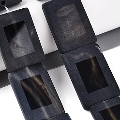 (946F)Морозный цвет внутри  Жонкиль / Непрозрачная зеленая подкладка Нити бусин из натурального черного агата, окрашенные и нагретые, прямоугольные, матовые, 30~37x20~26x4~9 мм, отверстие : 1~1.6 мм, около 11 шт / нитка, 13.39~15.51'' (34~39.4 см)