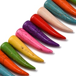 (52) Непрозрачная лаванда Синтетических нитей бирюзовые бусы, окрашенные, рог, Топ пробуренной, разноцветные, 40x10 мм, отверстие : 1 мм, Около 230 шт / 1000 г