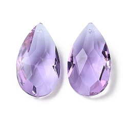 Lilac Glass Pendants, Teardrop Charm, Faceted, Lilac, 38x22x13mm, Hole: 1.5mm