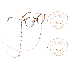 Вишневый Кварц 2Цепочки из сплава и вишневого кварцевого стекла для очков, с застежками-клешнями и резиновыми петлями на концах, 750 мм