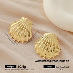 Shell Shape 304 серьги-гвоздики из нержавеющей стали для женщин, золотые, формы раковины, 28x25 мм