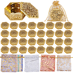 Mixed Color 32Pcs Hexagon Plastic Candy Boxes, with 32Pcs 8 Colors Rose Printed Organza Bags, Mixed Color, 6x6.9x3.2cm