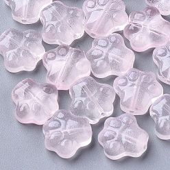 Pink Transparent Spray Painted Glass Beads, Dog's Paw, Pink, 11x12x4.5mm, Hole: 1mm