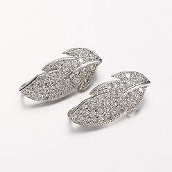 Платина Латунный микропаве из циркония, подвеска навесная навесная, с петлей, лист, платина, 24x11.8x8.5 мм, отверстие : 1.2 мм