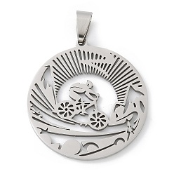 Нержавеющая Сталь Цвет 201 подвески из нержавеющей стали, плоский круглый и велосипедный талисман, лазерная резка, анти-тускнение, цвет нержавеющей стали, 36.5x33.5x1.5 мм, отверстие : 7.5x4 мм