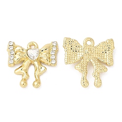 Light Gold Alloy Pendants, with Glass, Cadmium Free & Lead Free, Bowknot Charms, Light Gold, 18x18x4mm, Hole: 1.4mm