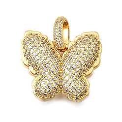 Прозрачный Латунные микро проложить кубического циркония подвески, бабочка, долговечный, без кадмия и без свинца, стойки покрытие, реальный 18 k позолоченный, прозрачные, 27.5x31x11.5 мм, отверстие : 8.8x7 мм