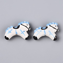 Светло-Голубой Ручной фарфоровые керамические шарики, лошадь, Famille выросли стиле, Небесно-голубой, 22.5~23x30~31x9.5~10.5 мм, отверстие : 1.8~2 мм