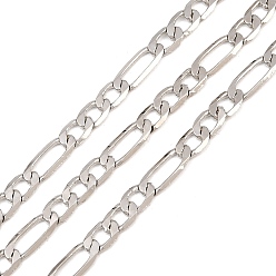 Platinum Brass Figaro Chains, Soldered, with Spool, Long-Lasting Plated, Rack Plating, Lead Free & Cadmium Free, Platinum, 11.2x4.6x1mm