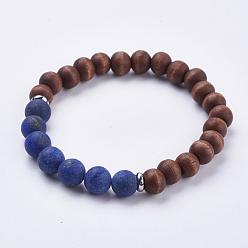 Ляпис-Лазурь Браслеты из матового натурального лазурита (окрашенные и нагретые) стрейч, с деревянными и 304 результатами из нержавеющей стали, Упаковка мешковины, 2 дюйм (52 мм)