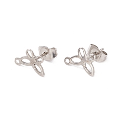 Stainless Steel Color Non-Tarnish 201 Stainless Steel Stud Earring Findings, with Ear Nuts and 304 Stainless Steel Pins, with Horizontal Loops, Butterfly, Stainless Steel Color, 7.5x11mm, Hole: 1.2mm, Pin: 0.7mm