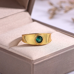 Золотой Кольца для пальцев с зелеными кубическими цирконами и паве из латуни, золотые, 8 мм, размер США 8 (18.1 мм)