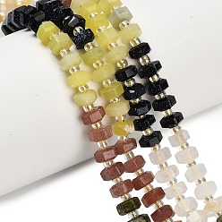 Смешанные камни Нити бусин из синтетического синего авантюрина, натурального желтого авантюрина, лабрадорита, кварцевого кристалла, лимонного нефрита, клубничного кварца и унакита, градиент цвета, граненые, шестиугольник, с бисером, 6x6x3 мм, отверстие : 0.7 мм, около 70 шт / нитка, 14.88~14.96'' (37.8~38 см)