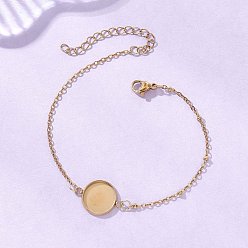 Золотой 304 изготовление браслетов-спутников из нержавеющей стали, с плоскими круглыми настройками кабошон, золотые, лоток : 12 мм, 7.20 дюйм (18.3 см)