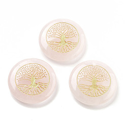 Розовый Кварц Резные подвески из натурального розового кварца, плоская круглая с подвесками дерево жизни, 30x7 мм, отверстие : 1.8 мм