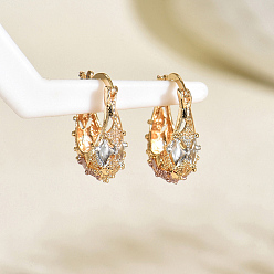 Rhombus Латунные полые серьги-кольца, золотые, ромб, 23 мм