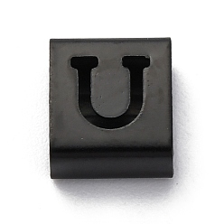Letter U Ионное покрытие (ip) 304 квадратные подвески-слайдеры из нержавеющей стали, чёрные, Буква U, 9x8x4 мм, отверстие : 3.5x8.5 мм