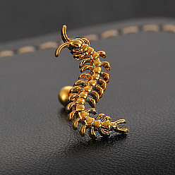 Золотой Панк латунные серьги-гвоздики, сороконожка, золотые, 8x17 мм