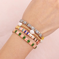 (52) Непрозрачная лаванда 5 Браслеты из стеклянного бисера и латунных бусин, эластичные, для женщин, прямоугольные, разноцветные, 6.50 дюйм (16.5 см)