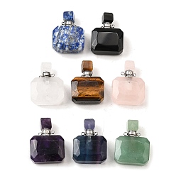 Смешанные камни Подвески для флаконов с драгоценными камнями, с 304 фурнитурой из нержавеющей стали, граненые, прямоугольник амулеты, цвет нержавеющей стали, 33~34x25x11~12 мм, отверстие : 1.9 мм