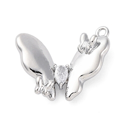 Платинированный Кулон из циркония, без кадмия, без никеля и без свинца, бабочки прелести, Реальная платина, 17.5x20.5x5.5 мм, отверстие : 1.6 мм