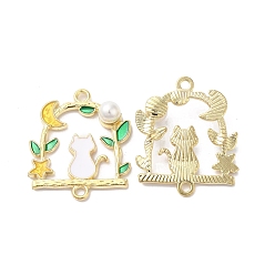 Желтый Подвески из эмали и сплава, с ABS имитации жемчуга, подвески в форме кошки, луны и звезды, золотые, желтые, 27x22.5x6~6.5 мм, отверстие : 1.8 мм