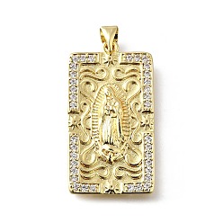 Настоящее золото 18K Латунные микро проложить кубического циркония подвески, прямоугольник и амулеты Девы Марии, стойки покрытие, долговечный, без свинца и без кадмия, реальный 18 k позолоченный, 32.5x17.5x3 мм, отверстие : 3.5x4 мм