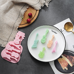 Pink Moules en silicone de qualité alimentaire, moules fondants, moules de cuisson, pour la décoration de gâteau de bricolage, chocolat, candy, fabrication de bijoux en résine uv & résine époxy, guitare, rose, 171.5x105x15.5mm, guitare: 56.5~84x20~28.5mm