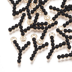 Letter Y Acrylic Pendants, with Alloy Findings, Letter, Light Gold, Black, Letter.Y, 19x13x3.5mm, Hole: 1.6mm