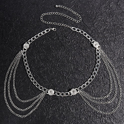 Платина Цепочка из сплава с кисточками из монеты, многослойная, на талию, на живот, для женщин, платина, 1170 мм