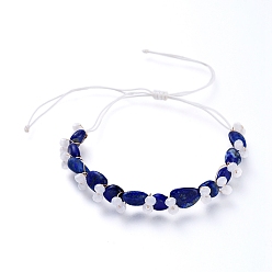 Lapis Lazuli Adjustable Natural Lapis Lazuli Braided Bead Bracelets, with Glass Beads and Nylon Thread,  Inner Diameter: 1-1/8 inch~2-1/2 inch(2.8~6.5cm)