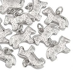 Real Platinum Plated SHEGRACE Brass Pendants, Horse Charms, Cadmium Free & Lead Free & Nickel Free, Real Platinum Plated, 10x17x1.5mm, Hole: 3mm