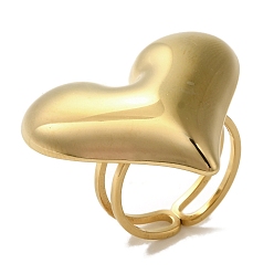 Настоящее золото 18K Ионное покрытие (ip) 304 открытые манжеты из нержавеющей стали для женщин, реальный 18 k позолоченный, Сердце: 25.5x30 mm, регулируемый