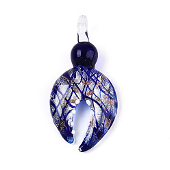 Темно-Синий Ручной серебряная фольга Lampwork большие кулоны, с золотым песком, крабовые ножки, темно-синий, 58~60x27~30x12~13 мм, отверстие : 6.5~7x6~6.5 мм