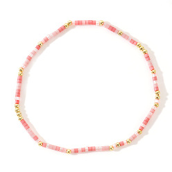 Бледно-Розовый Минималистичные эластичные браслеты из пластика и латунных бусин для женщин, колонка, золотые, розовый жемчуг, 6.50 дюйм (16.5 см)