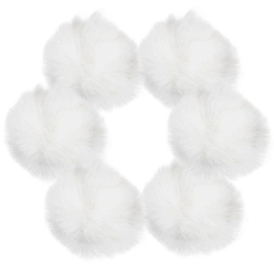 White Handmade Faux Rabbit Fur Pom Pom Ball Covered Pendants, Fuzzy Bunny Hair Balls Charm, with Elastic Fiber, White, 50~60mm, Hole: 4x5mm