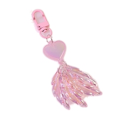 Бледно-Розовый Светящиеся акриловые подвесные украшения, сердце и перо, розовый жемчуг, 11.7x5 см