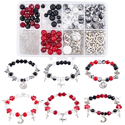 (52) Непрозрачная лаванда Набор для самостоятельного изготовления браслета «Звезда и Луна», в том числе стеклянные бусины, Подвески из сплава , плоская эластичная кристаллическая струна, Бусины тибетского стиля, рамки, разноцветные, 6~9 мм, отверстие : 1~1.5 мм