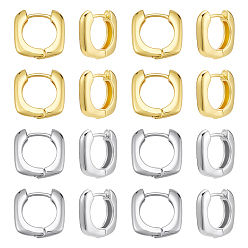 Platine & Or 8 pièces 2 couleurs boucles d'oreilles créoles carrées en alliage, platine et d'or, 16x16x3.5mm