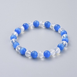 Dodger Blue Stretch Bracelets, with Cat Eye and Glass Beads, Dodger Blue, 2-1/8 inch(5.5cm)