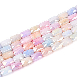 Разноцветный Антикоррозийные гальванические стеклянные бусины, имитация драгоценных камней, прямоугольные, с покрытием AB цвета, граненые, два тона, красочный, 7x4~4.5x3 мм, отверстие : 0.9~1 мм, около 55~56 шт / нитка, 14.96~15.16'' (38~38.5 см)
