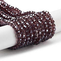 Фиолетовый Гальванизируйте прозрачное стекло бисер нитей, граненый (32 граней), круглые, гальваническое покрытие, фиолетовые, 4 мм, отверстие : 0.7 мм, около 87~93 шт / нитка, 32~33 см