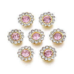 Розовый Шить на горный хрусталь, прозрачное стекло горный хрусталь, с настройками железного зубца, граненые, цветок, светло-розовый, 9x4 мм, отверстие : 1.2 мм