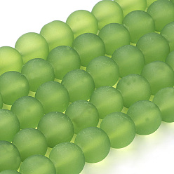Lime Green Transparent Glass Bead Strands, Frosted, Round, Lime Green, 4mm, Hole: 1.1~1.6mm, about 200pcs/strand, 31.4 inch