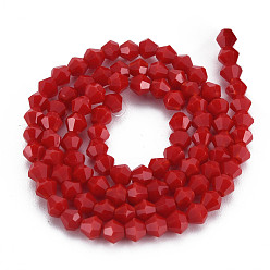 Dark Red Opaque Solid Color Glass Beads Strands, Imitation Jade, Faceted, Bicone, Dark Red, 4.5x4mm, Hole: 1mm, about 92~96pcs/strand, 13.78~14.37 inch