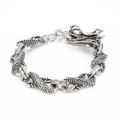 Antique Silver Men's Alloy Chain Bracelets, Dragon, Antique Silver, 1/2 inch(1.2cm), Inner Diameter: 1-3/4 inch(4.5cm)