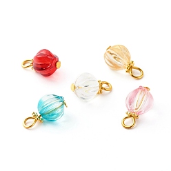 (52) Непрозрачная лаванда Стеклянные прелести, с железной головкой и распорной бусиной из сплава в тибетском стиле, тыква, разноцветные, 14x8~8.5 мм, отверстие : 3x2.5 мм